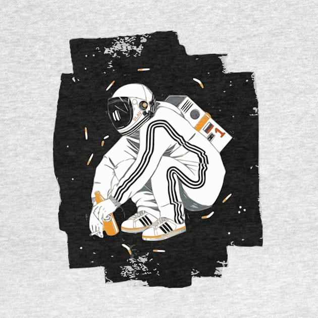 Squatting Gopnik Slav with tracksuit in space T-shirt by K3rst